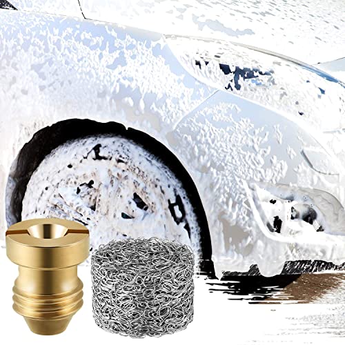 4 Pieces 1.1 mm Foam Cannon Orifice Nozzle and 10 Pieces Foam Maker, High Replacement Thread Nozzle 3000 PSI for Snow Foam Lance Supplies (Gold)