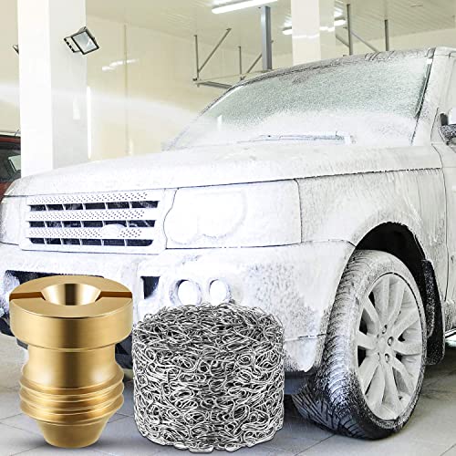 4 Pieces 1.1 mm Foam Cannon Orifice Nozzle and 10 Pieces Foam Maker, High Replacement Thread Nozzle 3000 PSI for Snow Foam Lance Supplies (Gold)