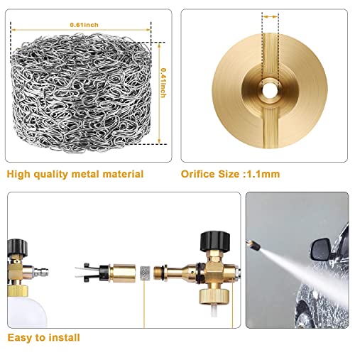 4 Pieces 1.1 mm Foam Cannon Orifice Nozzle and 10 Pieces Foam Maker, High Replacement Thread Nozzle 3000 PSI for Snow Foam Lance Supplies (Gold)