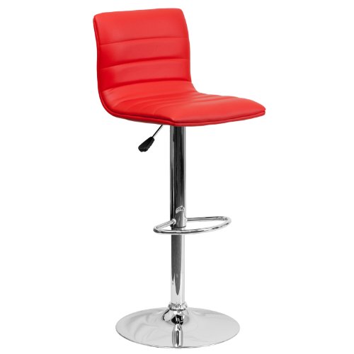 Flash Furniture Betsy Modern Red Vinyl Adjustable Bar Stool with Back, Counter Height Swivel Stool with Chrome Pedestal Base