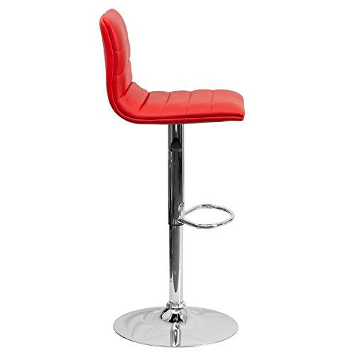 Flash Furniture Betsy Modern Red Vinyl Adjustable Bar Stool with Back, Counter Height Swivel Stool with Chrome Pedestal Base