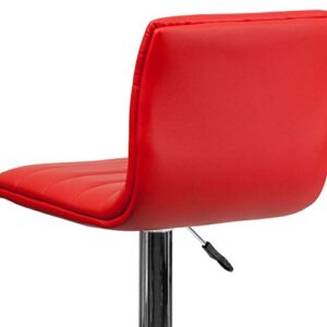Flash Furniture Betsy Modern Red Vinyl Adjustable Bar Stool with Back, Counter Height Swivel Stool with Chrome Pedestal Base