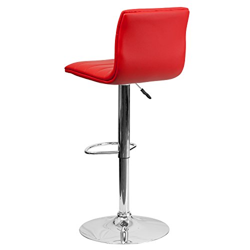 Flash Furniture Betsy Modern Red Vinyl Adjustable Bar Stool with Back, Counter Height Swivel Stool with Chrome Pedestal Base