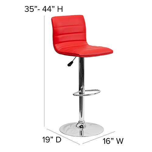 Flash Furniture Betsy Modern Red Vinyl Adjustable Bar Stool with Back, Counter Height Swivel Stool with Chrome Pedestal Base