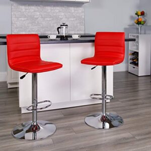 Flash Furniture Betsy Modern Red Vinyl Adjustable Bar Stool with Back, Counter Height Swivel Stool with Chrome Pedestal Base