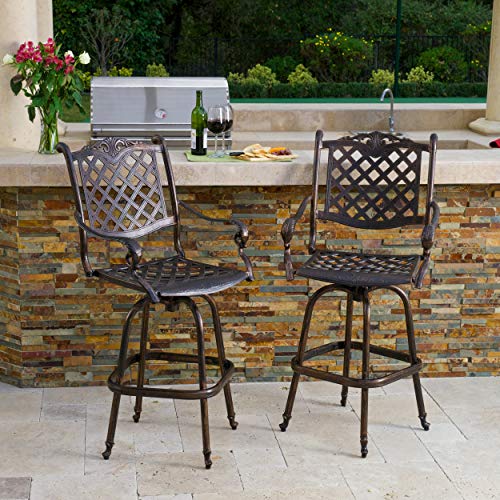 Christopher Knight Home Avon Outdoor Cast Aluminum Bar Stools, 2-Pcs Set, Shiny Copper