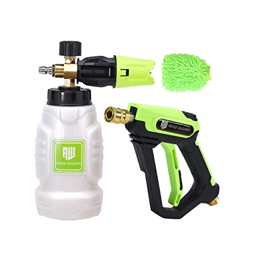 RIDGE WASHER Pressure Washer Gun with Foam Cannon Snow Foam Lance, Foam Gun Kit with 1/4 Inch Quick Connector, 1 Liter, Power Washer Foam Blaster with Car Wash Mitt