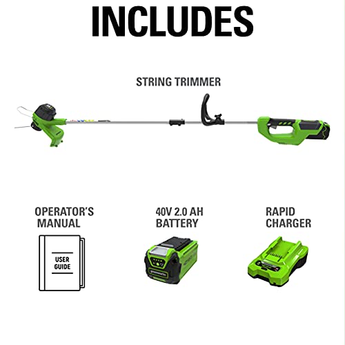 Greenworks 40V 12" Cordless String Trimmer, 2.0Ah Battery and Charger Included