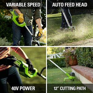 Greenworks 40V 12" Cordless String Trimmer, 2.0Ah Battery and Charger Included