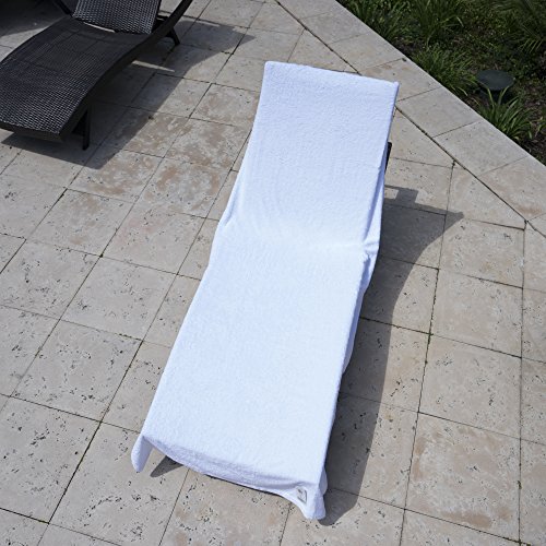 Arlu Home Large Luxury Chaise Pool/Lounge Chair Cover Towel - Fitted Elastic Pocket Won't Slide (White) Versatile Size Pocket Fits Most Standard Cushions. Protective, Absorbent, Easy Care