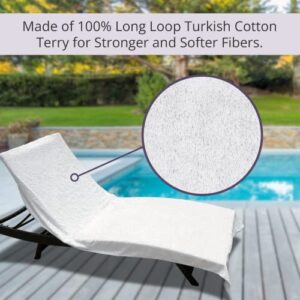 Arlu Home Large Luxury Chaise Pool/Lounge Chair Cover Towel - Fitted Elastic Pocket Won't Slide (White) Versatile Size Pocket Fits Most Standard Cushions. Protective, Absorbent, Easy Care