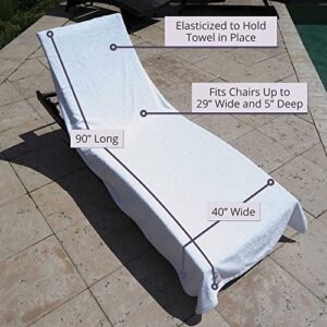 Arlu Home Large Luxury Chaise Pool/Lounge Chair Cover Towel - Fitted Elastic Pocket Won't Slide (White) Versatile Size Pocket Fits Most Standard Cushions. Protective, Absorbent, Easy Care