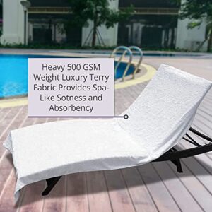 Arlu Home Large Luxury Chaise Pool/Lounge Chair Cover Towel - Fitted Elastic Pocket Won't Slide (White) Versatile Size Pocket Fits Most Standard Cushions. Protective, Absorbent, Easy Care