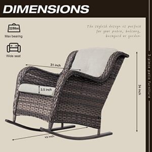 MeetLeisure Outdoor Wicker Patio Rocking Chair - All-Weather Lawn Rocking Wicker Furniture with Alloy Steel Frame & Premium Fabric Cushion, Beige