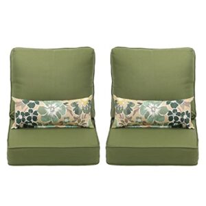 Aoodor 23” x 25.6” Patio Furniture Outdoor Deep Seat Single Chair Sofa Cushion Back Olefin Fabric Slipcover Sponge Foam - Green Color Set of 2 (2 Back 2 Seater 2 Pillow)