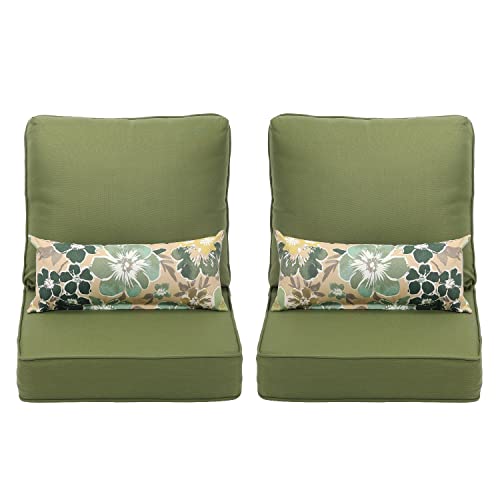 Aoodor 23” x 25.6” Patio Furniture Outdoor Deep Seat Single Chair Sofa Cushion Back Olefin Fabric Slipcover Sponge Foam - Green Color Set of 2 (2 Back 2 Seater 2 Pillow)