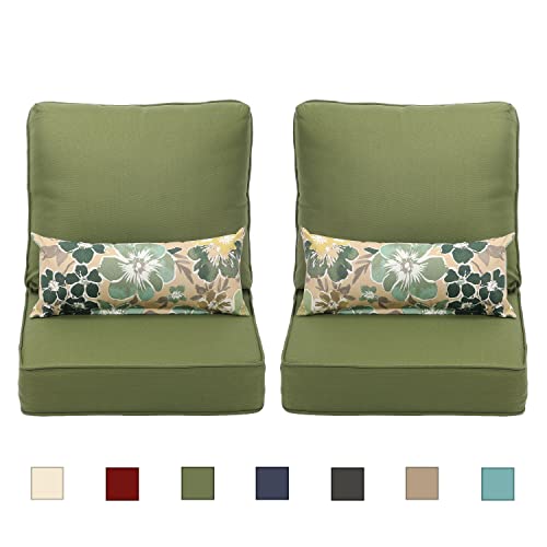 Aoodor 23” x 25.6” Patio Furniture Outdoor Deep Seat Single Chair Sofa Cushion Back Olefin Fabric Slipcover Sponge Foam - Green Color Set of 2 (2 Back 2 Seater 2 Pillow)