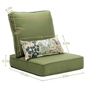 Aoodor 23” x 25.6” Patio Furniture Outdoor Deep Seat Single Chair Sofa Cushion Back Olefin Fabric Slipcover Sponge Foam - Green Color Set of 2 (2 Back 2 Seater 2 Pillow)