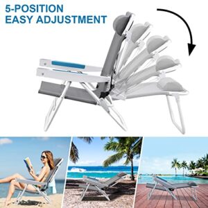 ICECO Beach Chair for Adults 2 Pack, XL 5-Position Backpack Beach Chair Heavy Duty Folding Portable Chairs with Backpack Straps Cup Holder for Beach Outdoor Camping 300lb Capacity