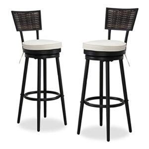 top home space patio swivel bar stools indoor-outdoor bar height chairs all weather cushioned metal armless garden furniture bar dining chair with rattan back – set of 2