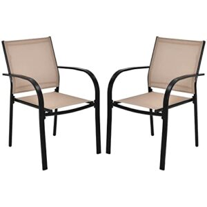 tangkula set of 2 patio dining chairs, outdoor stackable chairs with armrests, anti-rust steel frame and quick-drying fabric, outdoor bistro chairs for backyard, lawn and garden