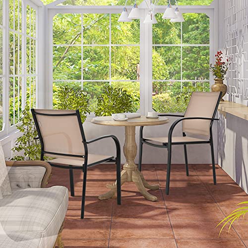 Tangkula Set of 2 Patio Dining Chairs, Outdoor Stackable Chairs with Armrests, Anti-Rust Steel Frame and Quick-Drying Fabric, Outdoor Bistro Chairs for Backyard, Lawn and Garden