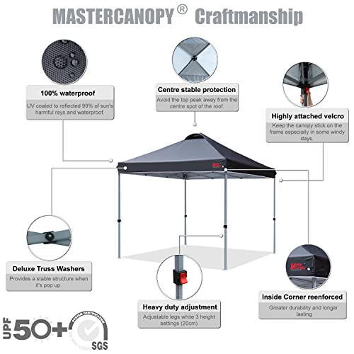 MASTERCANOPY Durable Ez Pop-up Canopy Tent with Roller Bag (10x10, Black)