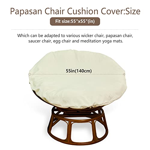 Papasan Cushion Cover Only,Water Resistant Papasan Chair Cushion Slipcover for Outdoor lndoor,Skin-Friendly Soft Machine Washable Unfading Zippered Cover for Round Egg Chair Cushion（Khaki 55in）