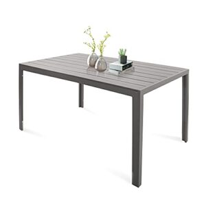 dporticus outdoor patio 55″ rectangular dining table for 6 metal aluminum frame with grey wood look