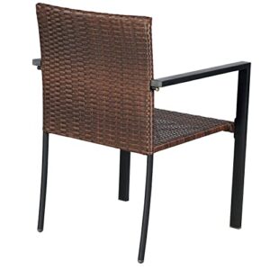 BTEXPERT Two Tone Brown Outdoor Patio PE Rattan Wicker Set of 2 Chairs for Garden Dining Firepit Lawn Backyard Porch Deck Armrest Frame, Steel Conversation Accent Furniture armchairs