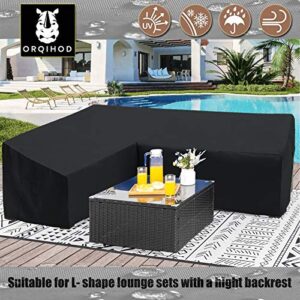 Orqihod Outdoor Sectional Sofa Cover Waterproof, V Shaped 100 Inch Heavy Duty Patio Furniture Sofa Protector with Storage Bag, Black, 600D