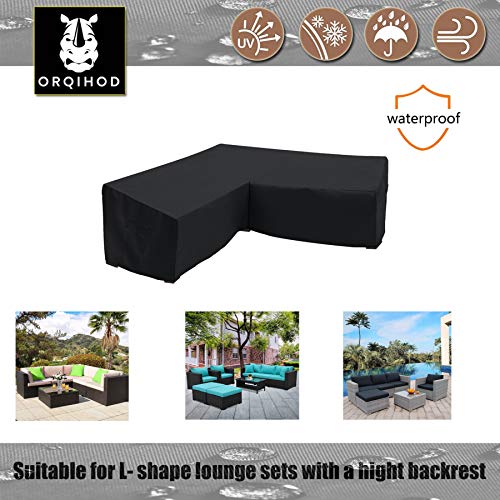 Orqihod Outdoor Sectional Sofa Cover Waterproof, V Shaped 100 Inch Heavy Duty Patio Furniture Sofa Protector with Storage Bag, Black, 600D