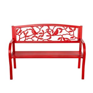 evergreen garden patio and outdoor seating cardinal metal garden bench in red 50 x 33 x 21 inches – decorative and durable weather resistant outdoor chair seat for home and garden