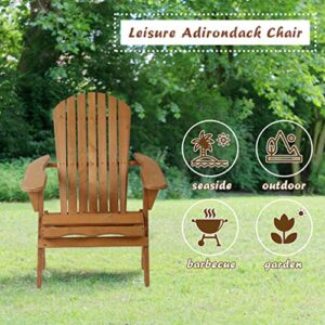 Adirondack Chair Patio Chairs Lawn Chair Folding Adirondack Chair Outdoor Chairs Patio Seating Fire Pit Chairs Wood Chairs for Adults Yard Garden w/Natural Finish