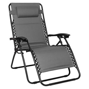 devoko zero gravity chair outdoor folding lounge chair oversized weight 420 lbs capacity patio recliner chair for poolside, yard and camping (grey)