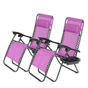zero gravity chairs recliner lounge outdoor patio lawn chairs with cup holder trays (purple)