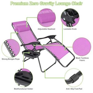 Zero Gravity Chairs Recliner Lounge Outdoor Patio Lawn Chairs with Cup Holder Trays (Purple)