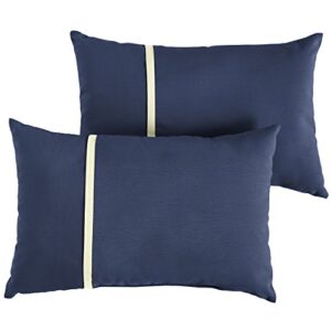 mozaic home indoor outdoor sunbrella lumbar pillows, set of 2, 2 count (pack of 1), canvas navy blue & canvas natural ivory