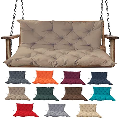 MiokyStaner Porch Swing Cushions with Backrest, 2-3 Seater Waterproof Bench Pad Cushions, Thicken 4" Outdoor Swing Cushions, for Outdoor Patio Garden Furniture (59x40in, Khaki)