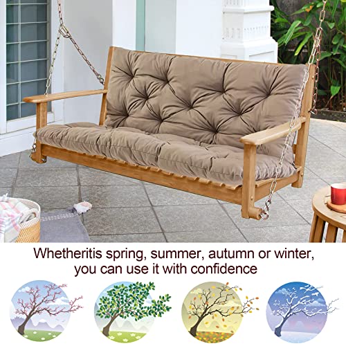 MiokyStaner Porch Swing Cushions with Backrest, 2-3 Seater Waterproof Bench Pad Cushions, Thicken 4" Outdoor Swing Cushions, for Outdoor Patio Garden Furniture (59x40in, Khaki)