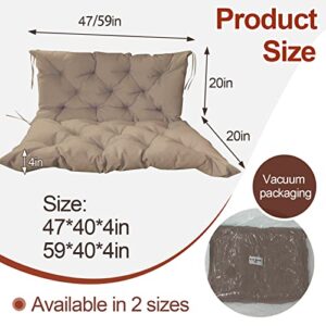 MiokyStaner Porch Swing Cushions with Backrest, 2-3 Seater Waterproof Bench Pad Cushions, Thicken 4" Outdoor Swing Cushions, for Outdoor Patio Garden Furniture (59x40in, Khaki)