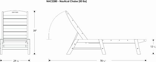 POLYWOOD NAC2280BL Nautical Patio Chaise, Black