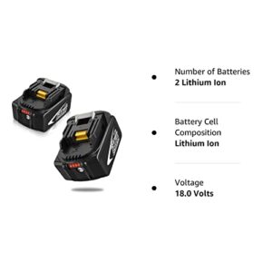 2Pack 5.0Ah Lithium-ion BL1850B Replacement for Makita 18V Battery Compatible with Makita 18 Volt Battery LXT BL1815 BL1830 BL1830B BL1835 BL1840 BL1850 BL1860 BL1860B