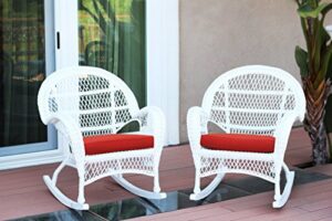 jeco wicker rocker chair with red cushion, set of 2, white
