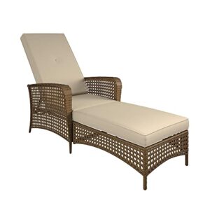 cosco outdoor chaise lounge, adjustable, amber wicker with tan cushion