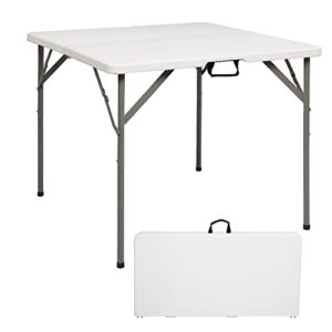 VINGLI 34" Fold in Half Square Table, Bi-Folding Commercial Table, Portable Plastic Dining Card Table for Kitchen or Outdoor Party Wedding Event, White Granite