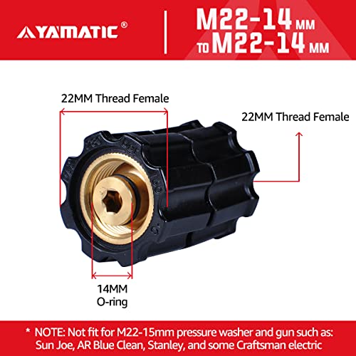 YAMATIC Pressure Washer Adapter Stabilizer for Hose, Pump, and Gun, M22-14mm Female x M22-14mm Female,4000 PSI/280 Bar