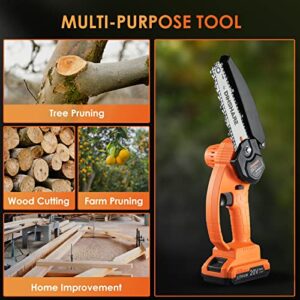 Cordless Mini Chainsaw, DINSHARE 6 Inch 20V Small Chainsaw with 2Pcs 2000mAh Batteries and Charger, Safety Lock, Lightweight One-Hand Handheld Chainsaw for Gardening Tree Branch Trimming Wood Cutting