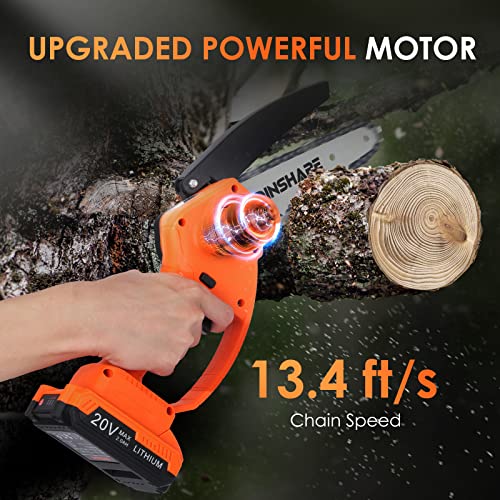 Cordless Mini Chainsaw, DINSHARE 6 Inch 20V Small Chainsaw with 2Pcs 2000mAh Batteries and Charger, Safety Lock, Lightweight One-Hand Handheld Chainsaw for Gardening Tree Branch Trimming Wood Cutting