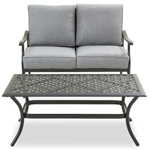 patiofestival patio loveseat set all weather 2-person cushioned outdoor sofa bench with coffee table(2 pcs,grey)